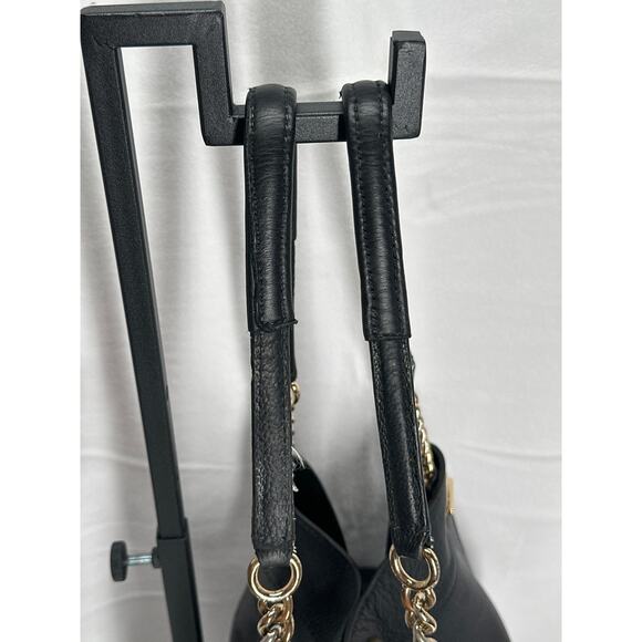 COACH Original Pebbled Turnlock Chain 3 Compartment Tote Shoulder Bag Black/Gld - Picture 9 of 16